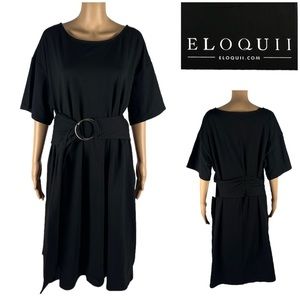 Eloquii Womens 18 / 20 Dress Black Belted Cotton Blend MIDI Jersey Fabric NWT